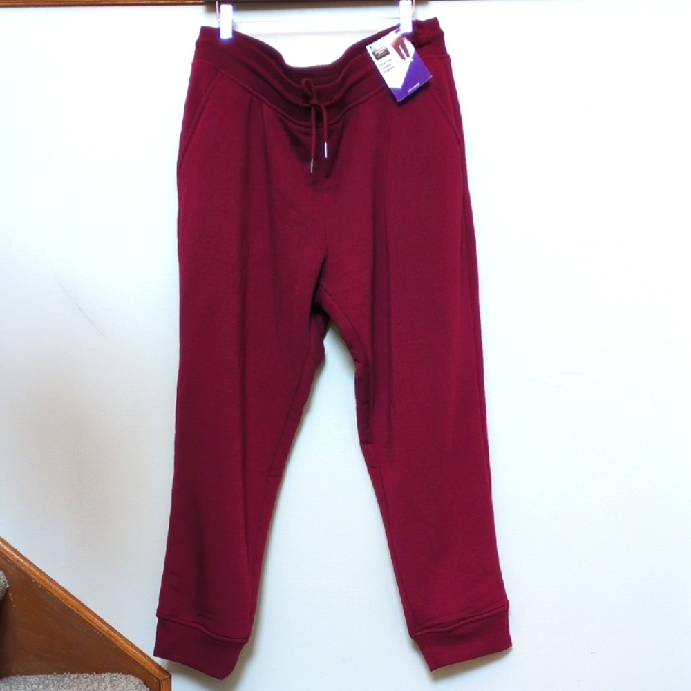XXL Sherpa Lined Jogger Women's Soft Cozy Comfy Wine Bordeaux Loungewear Tapered